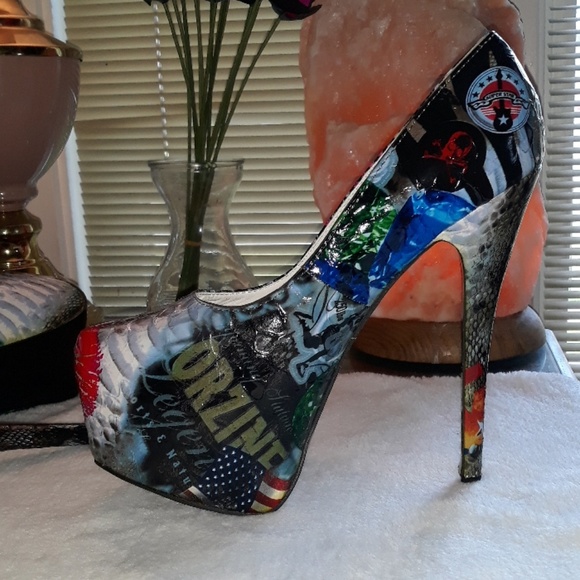 Rosette Shoes - Rosette patriotic unique womens high heel shoes